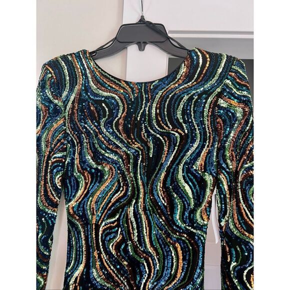 “Nathalia” Dress The Population Multi-color Sequin Cocktail Mini  Dress NWT - Picture 3 of 7